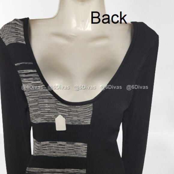 Black and White Bodycon Dress Long Sleeve Knit Sweater Sexy Spring Dress -Size L - Picture 3 of 8